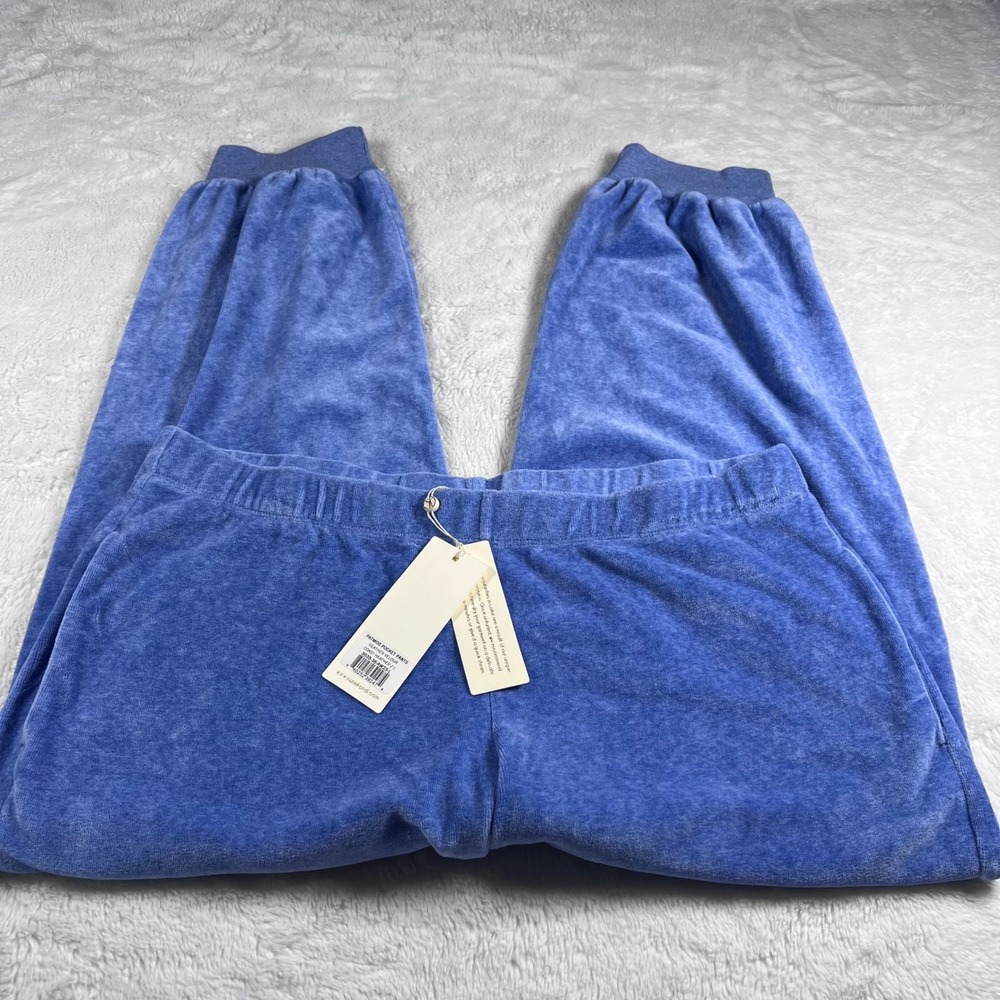 Suzie Kondi Women Lounge Pants Blue Velour Joggers Relaxed Fit Elastic Large NWT